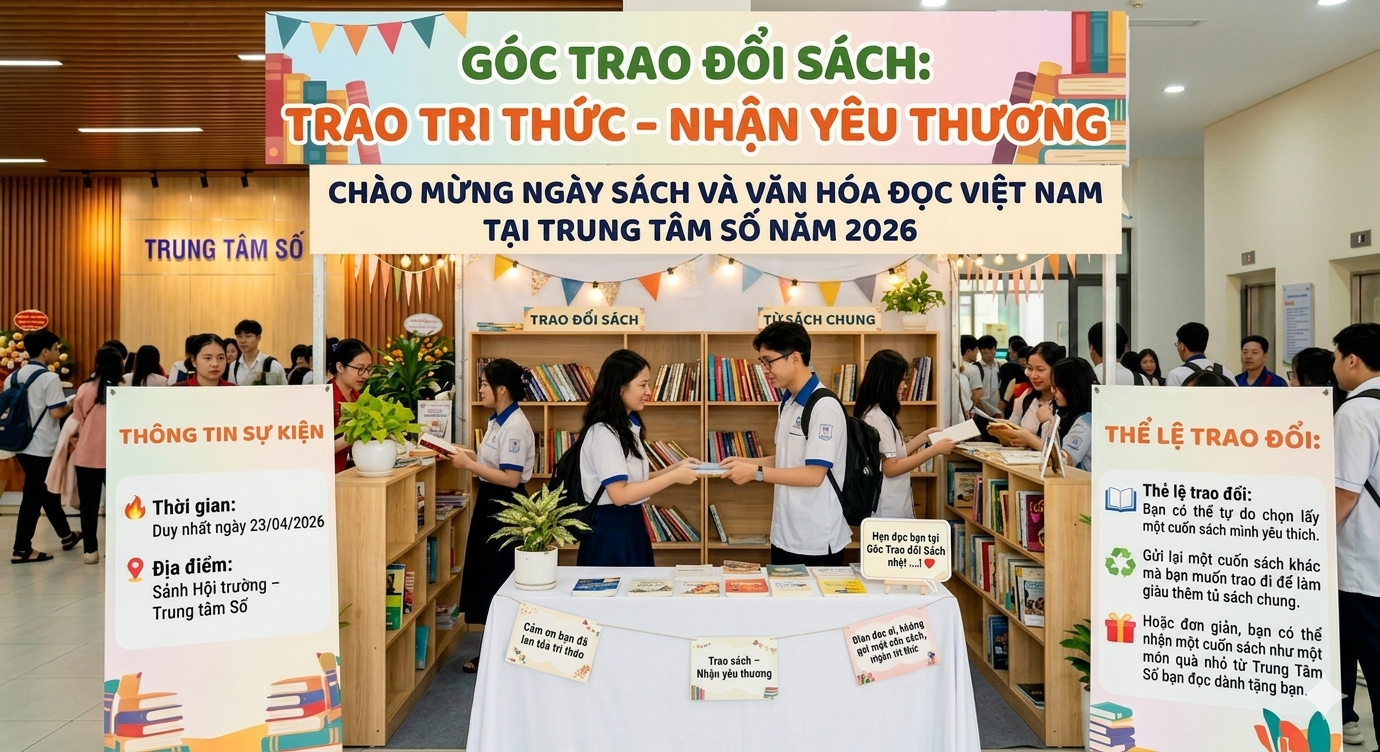GÓC TRAO ĐỔI SÁCH: TRAO TRI THỨC – NHẬN YÊU THƯƠNG Chào mừng Ngày sách và Văn hóa đọc Việt Nam tại Trung tâm Số năm 2026